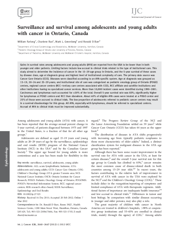 (PDF) Surveillance and survival among adolescents and young adults with ...