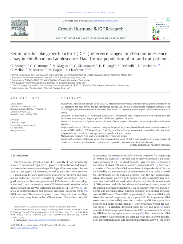 (PDF) Serum insulin-like growth factor-I (IGF-I) reference ranges for ...