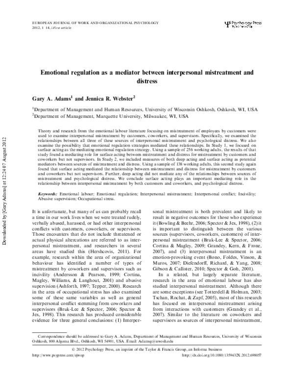 (PDF) Emotional regulation as a mediator between interpersonal ...