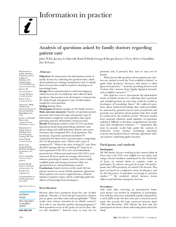 (PDF) Analysis of questions asked by family doctors regarding patient care