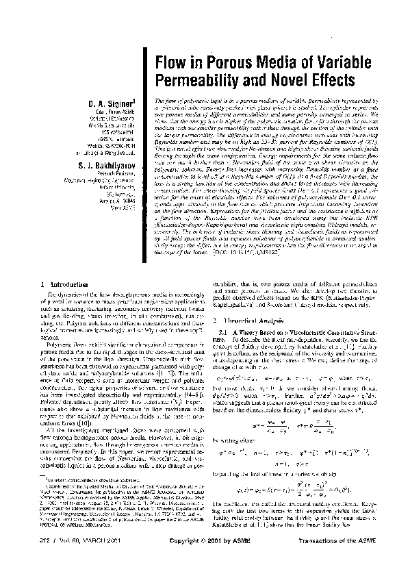 (PDF) Flow in Porous Media of Variable Permeability and Novel Effects