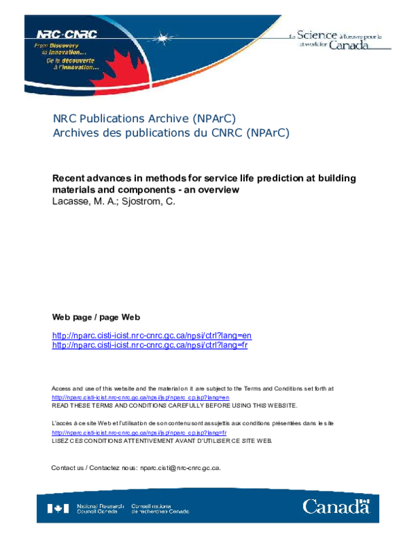 (PDF) Recent advances in methods for service life prediction at ...