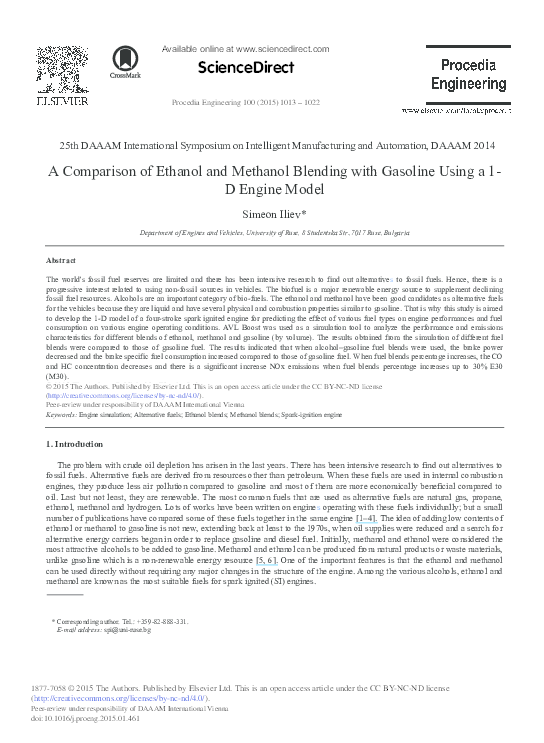 (PDF) A Comparison of Ethanol and Methanol Blending with Gasoline Using ...
