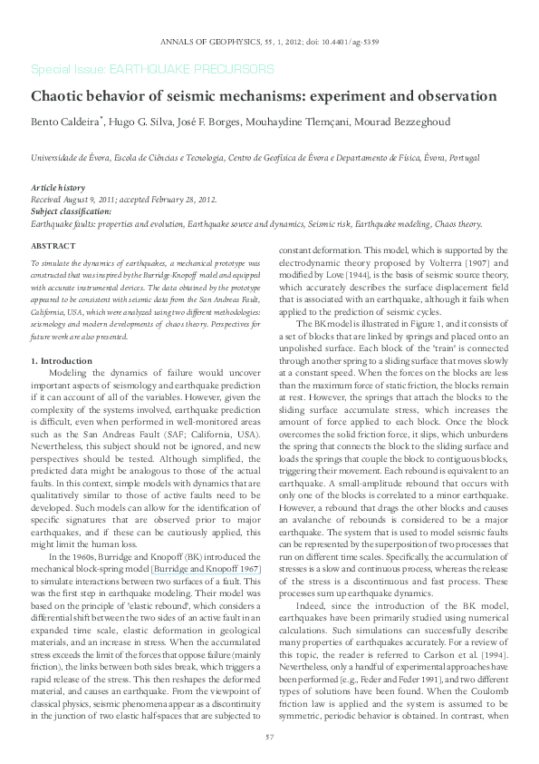 (PDF) Chaotic behavior of seismic mechanisms: Experiment and observation