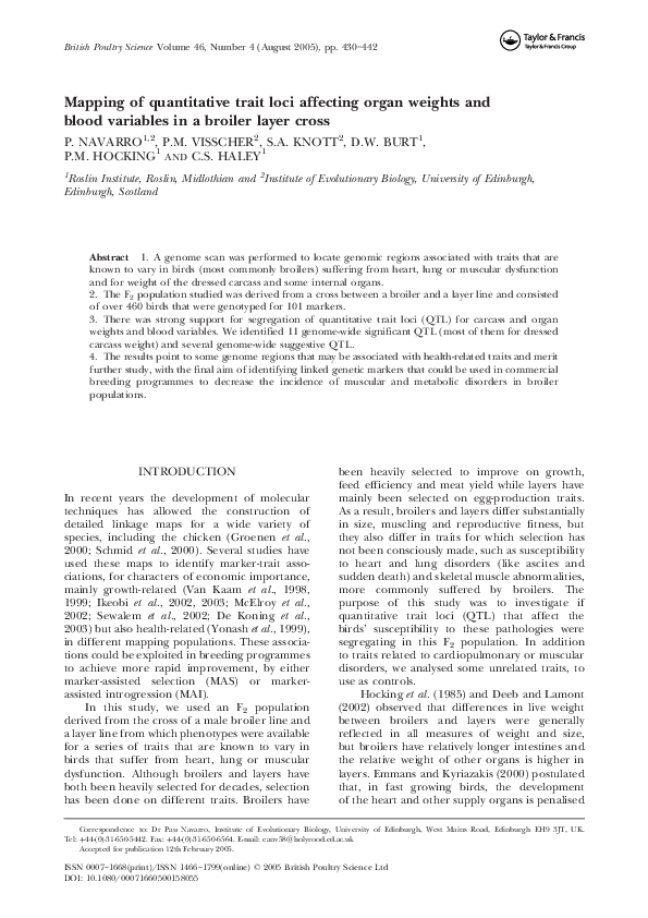 (PDF) Mapping of quantitative trait loci affecting organ weights and ...