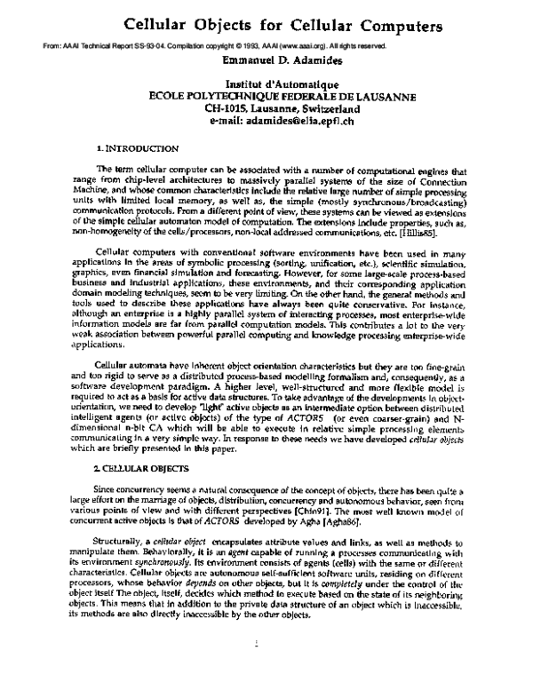 (PDF) Cellular Objects for Cellular Computers