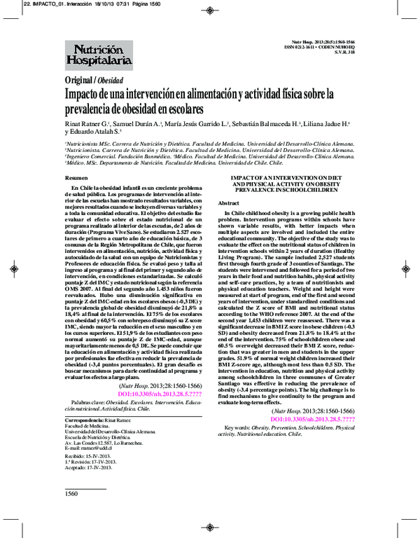 (PDF) [Impact of an intervention on diet and physical activity on ...