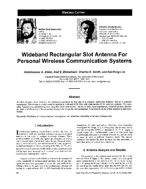 (PDF) Wideband rectangular slot antenna for personal wireless ...
