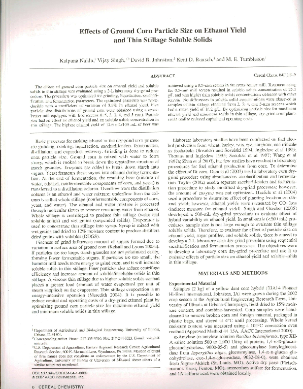 (PDF) Effects of Ground Corn Particle Size on Ethanol Yield and Thin
