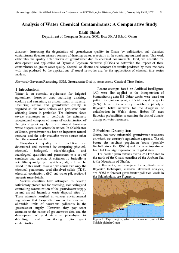 (PDF) Analysis of Water Chemical Contaminants A Comparative Study