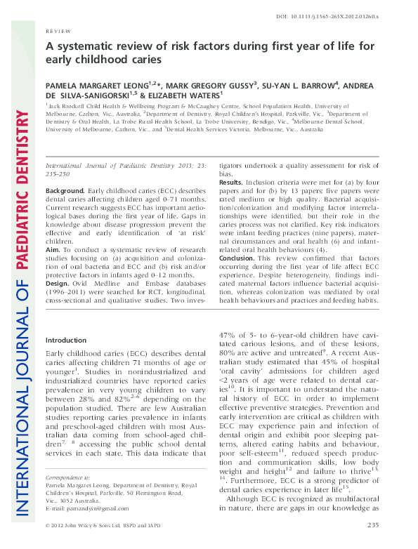 (PDF) A systematic review of risk factors during first year of life for ...
