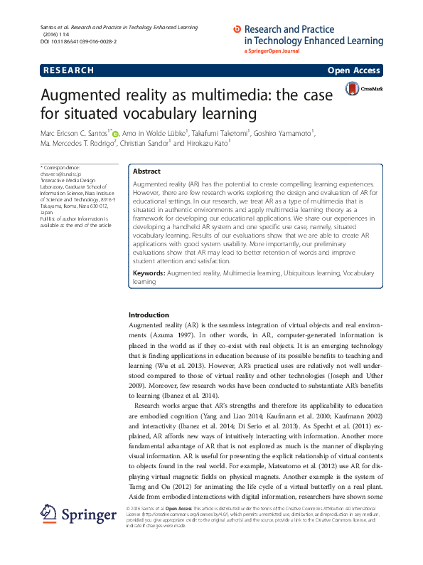 (PDF) Augmented reality as multimedia: the case for situated vocabulary ...