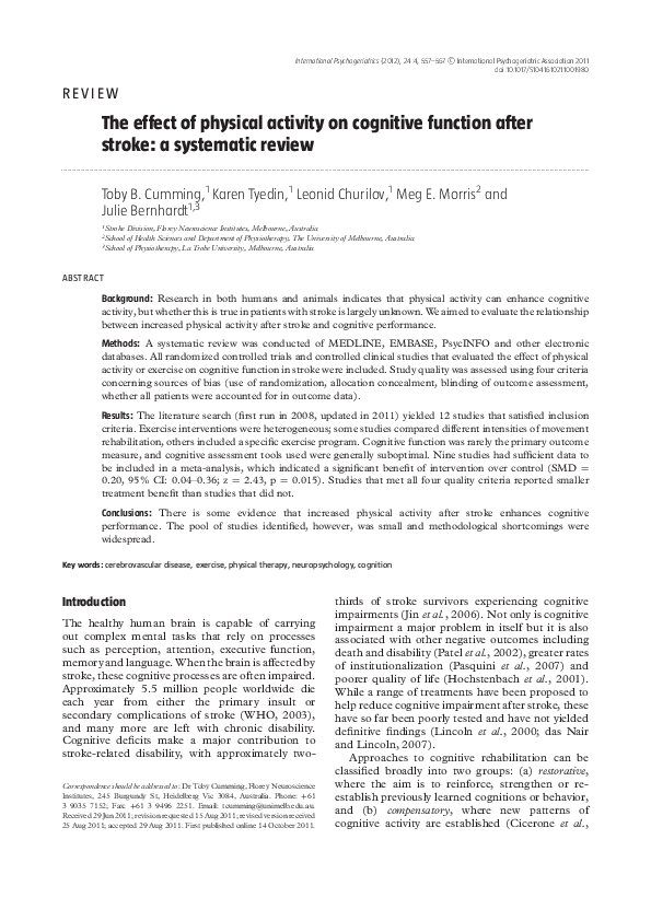 (PDF) The effect of physical activity on cognitive function after ...
