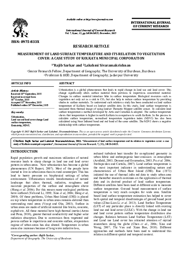 (PDF) MEASUREMENT OF LAND SURFACE TEMPERATURE AND ITS RELATION TO ...