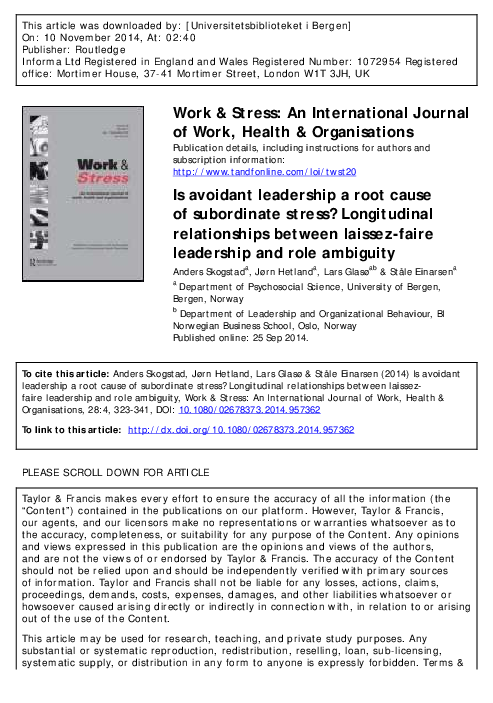 (PDF) Is avoidant leadership a root cause of subordinate stress ...