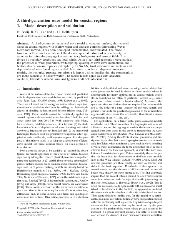 (PDF) A third-generation wave model for coastal regions: 1. Model ...
