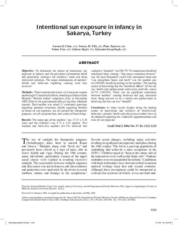 Sun Exposure By Address Pdf) Intentional Sun Exposure In Infancy In Sakarya, Turkey | Suleyman  Gorpelioglu - Academia.edu