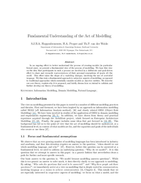 (PDF) Fundamental Understanding of the Act of Modelling
