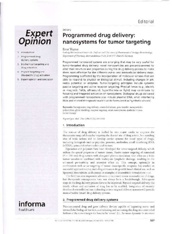 (PDF) Programmed drug delivery: nanosystems for tumor targeting