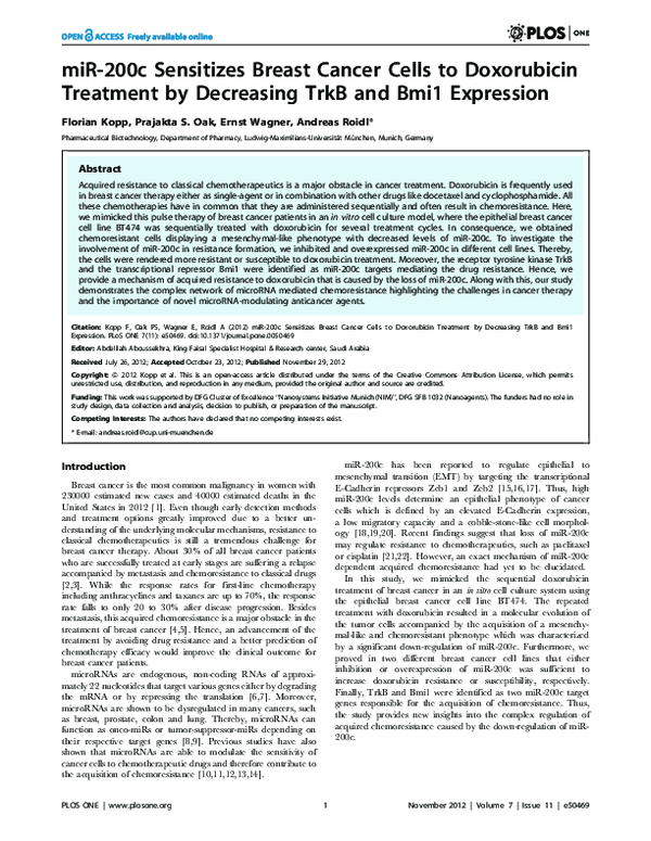 (PDF) miR-200c Sensitizes Breast Cancer Cells to Doxorubicin Treatment ...