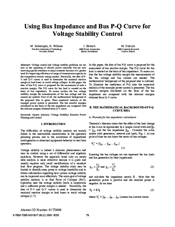 (PDF) Using bus impedance and bus P-Q curve for voltage stability control