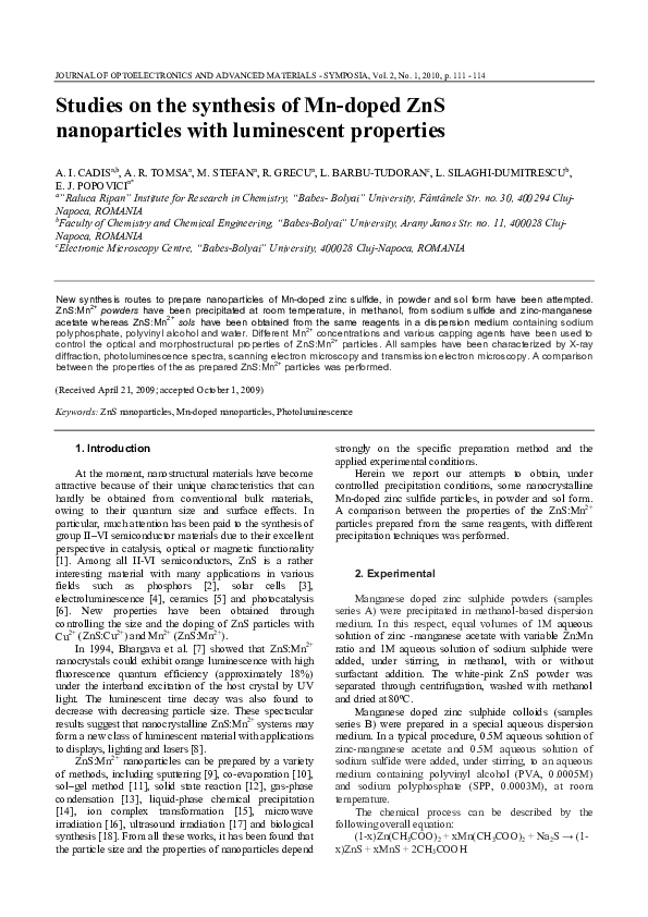 (PDF) Studies on the synthesis of Mn-doped ZnS nanoparticles with ...