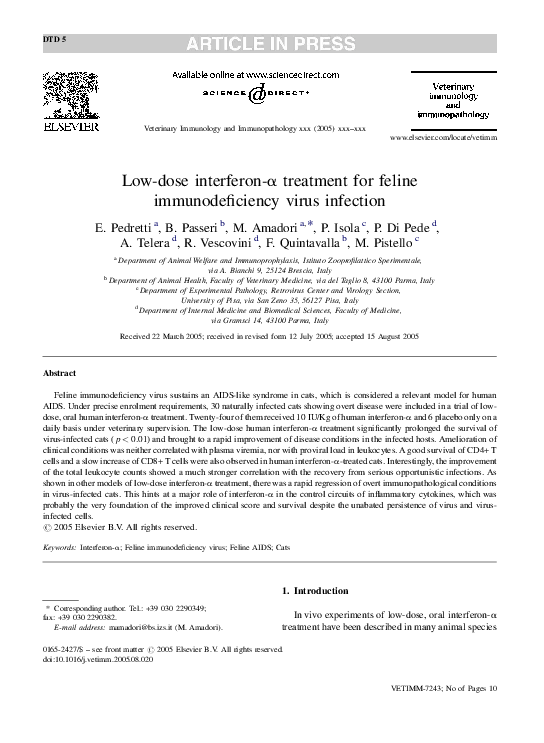 (PDF) Low-dose interferon-α treatment for feline immunodeficiency virus ...