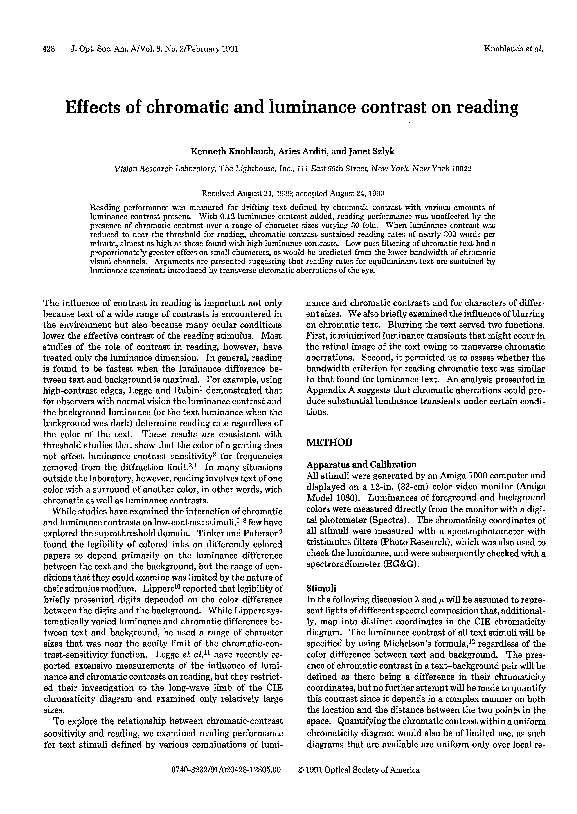 (PDF) Effects of chromatic and luminance contrast on reading