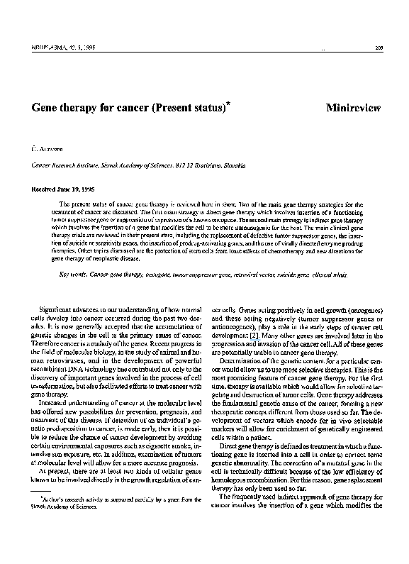 (PDF) Gene therapy for cancer (present status)