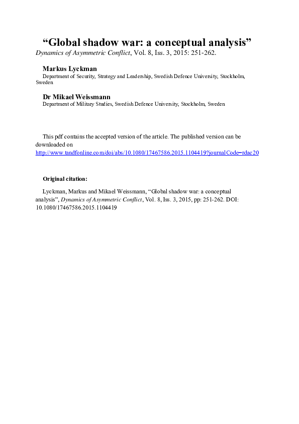 (PDF) Global shadow war a conceptual analysis Mikael Weissmann and