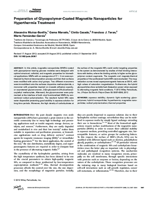 (PDF) Preparation of glycopolymer-coated magnetite nanoparticles for ...
