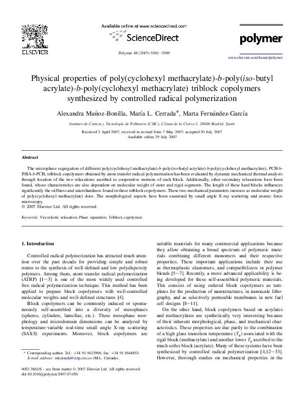(PDF) Physical properties of poly(cyclohexyl methacrylate)bpoly(iso