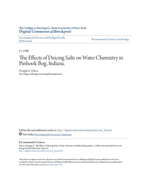 (PDF) THE EFFECTS OF DEICING SALTS ON WATER CHEMISTRY IN PINHOOK BOG, INDIANA1 Douglas Wilcox