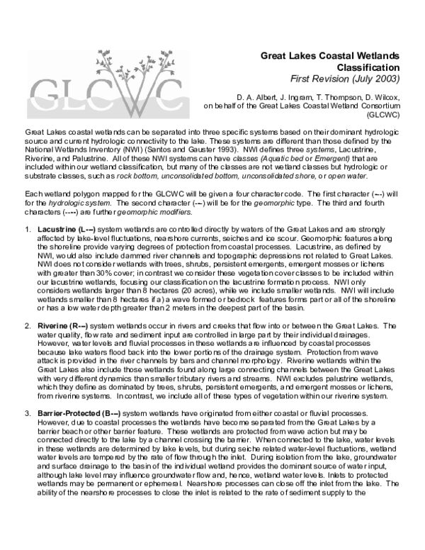 (PDF) Great Lakes Coastal Wetlands Classification First Revision (July ...