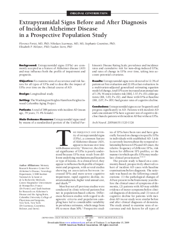(PDF) Extrapyramidal Signs Before and After Diagnosis of Incident