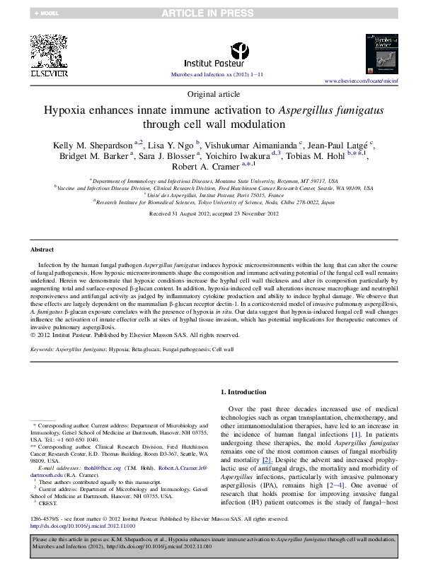 (PDF) Hypoxia enhances innate immune activation to Aspergillus ...