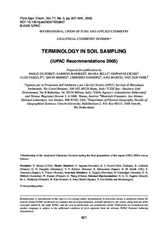 (PDF) Terminology in soil sampling (IUPAC Recommendations 2005)