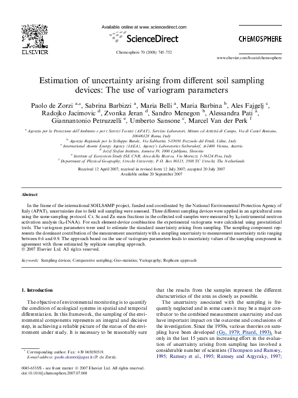 (PDF) Estimation of uncertainty arising from different soil sampling ...