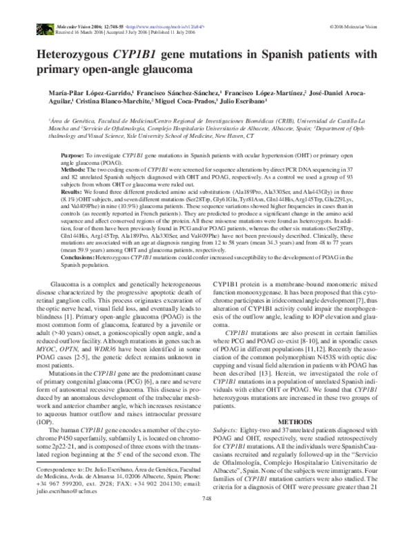 (PDF) Heterozygous CYP1B1 gene mutations in Spanish patients with ...