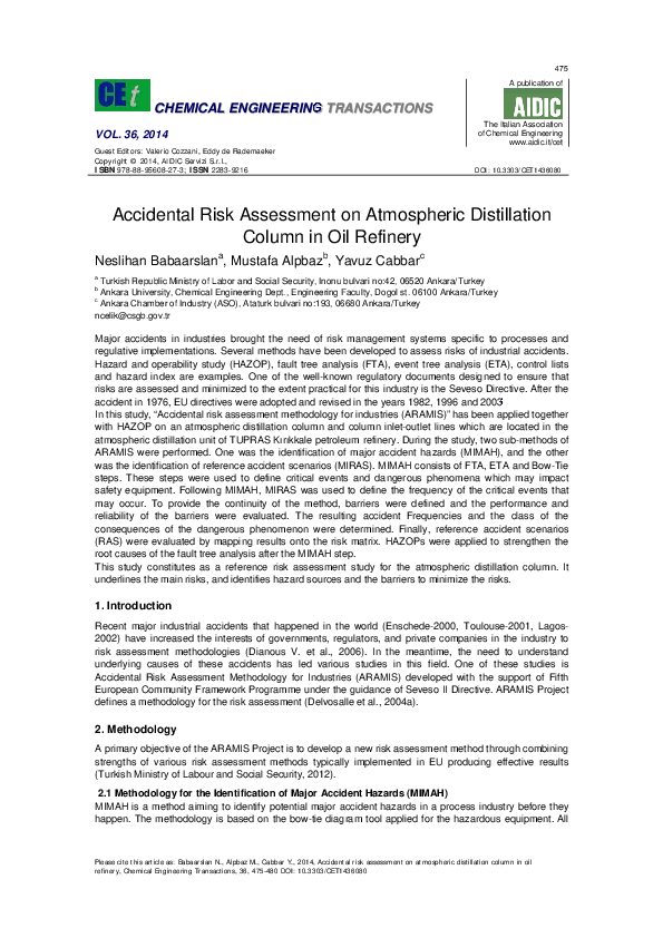(PDF) Accidental Risk Assessment on Atmospheric Distillation Column in ...