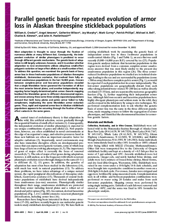 (PDF) Parallel genetic basis for repeated evolution of armor loss in ...