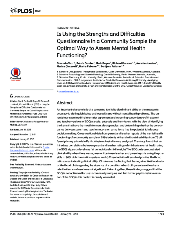 (PDF) Is using the Strengths and Difficulties Questionnaire in a ...