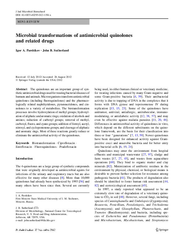 (PDF) Microbial transformations of antimicrobial quinolones and related ...