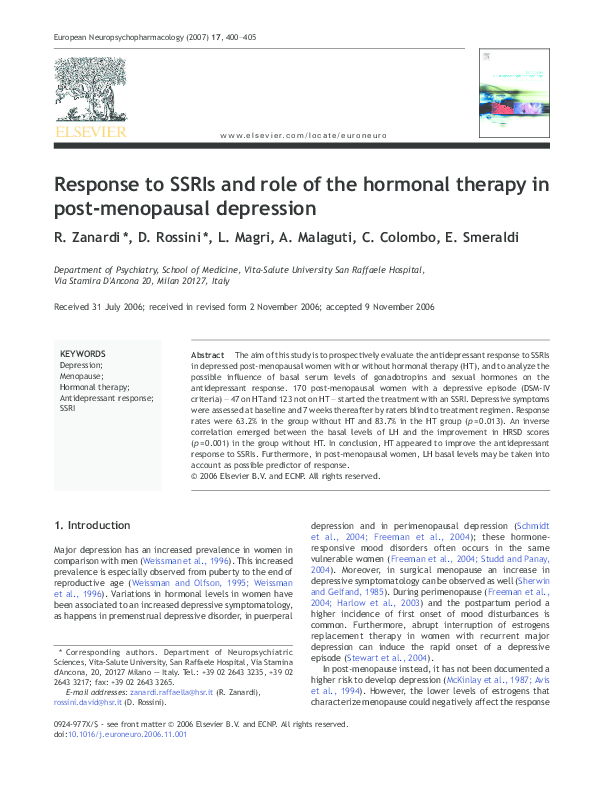 (PDF) Response to SSRIs and role of the hormonal therapy in post ...