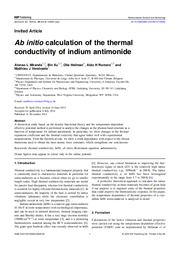 (PDF) Ab initio calculation of the thermal conductivity of indium
