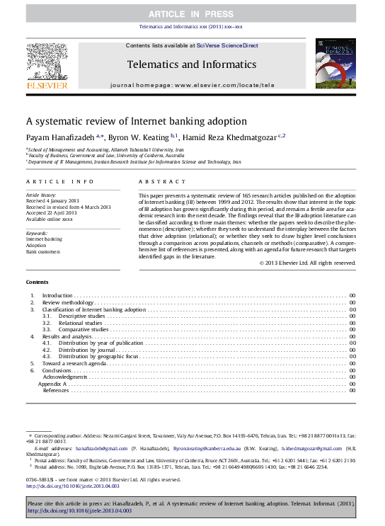 (PDF) A systematic review of Internet banking adoption