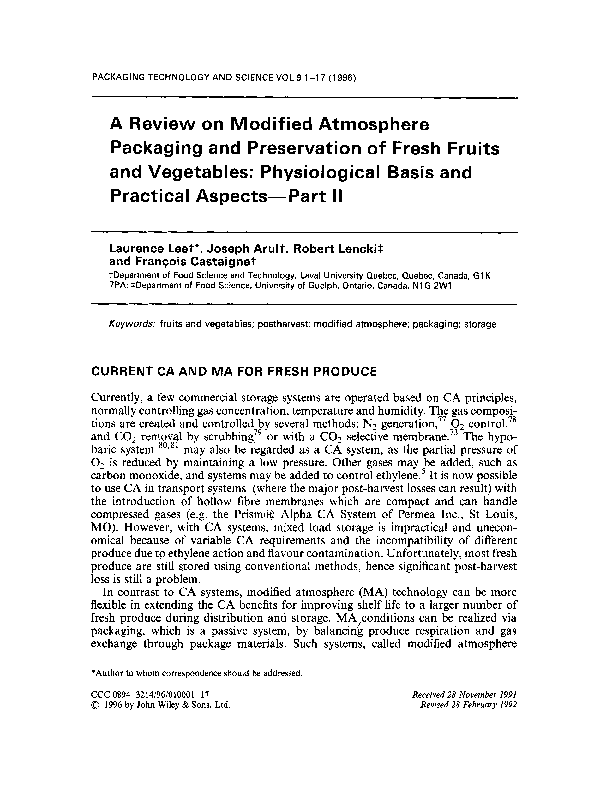 (PDF) A review on modified atmosphere packaging and preservation of