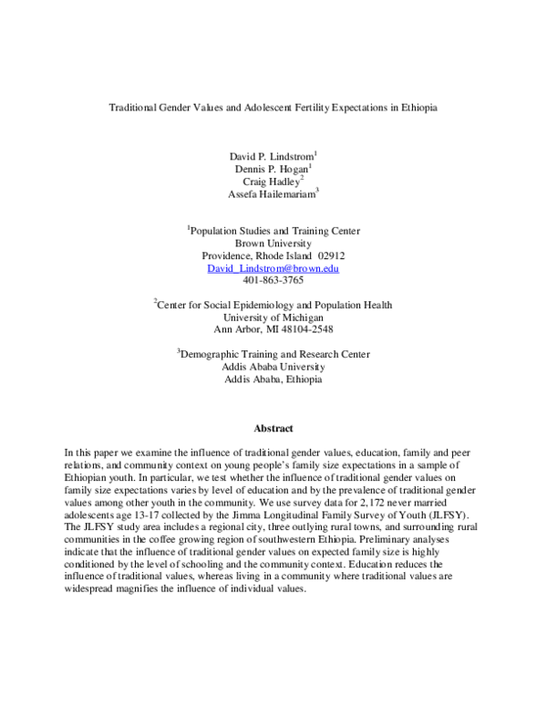 (PDF) Traditional Gender Values and Adolescent Fertility Expectations ...