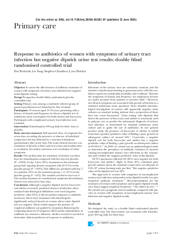 (PDF) Response to antibiotics of women with symptoms of urinary tract
