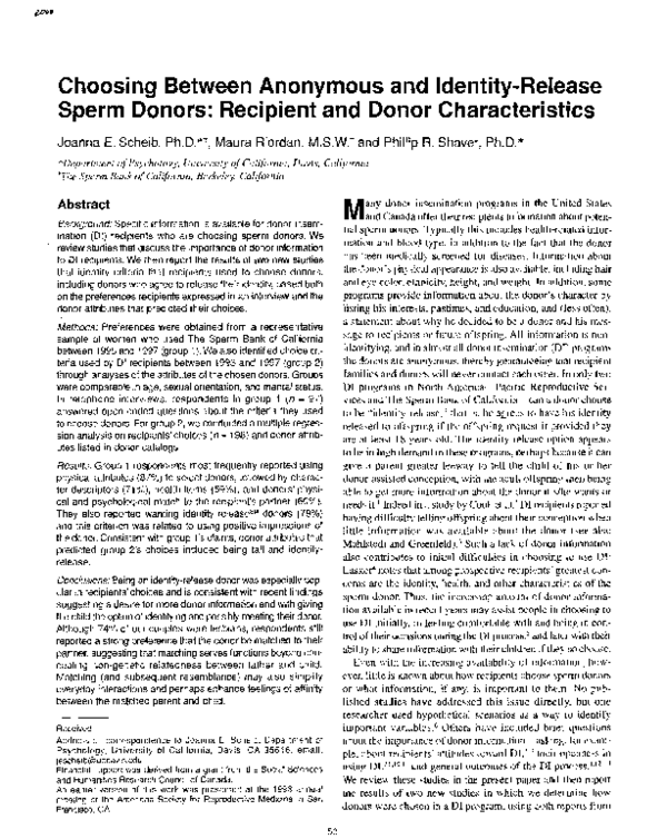 (PDF) Selection of sperm donors recipients' criteria and donor